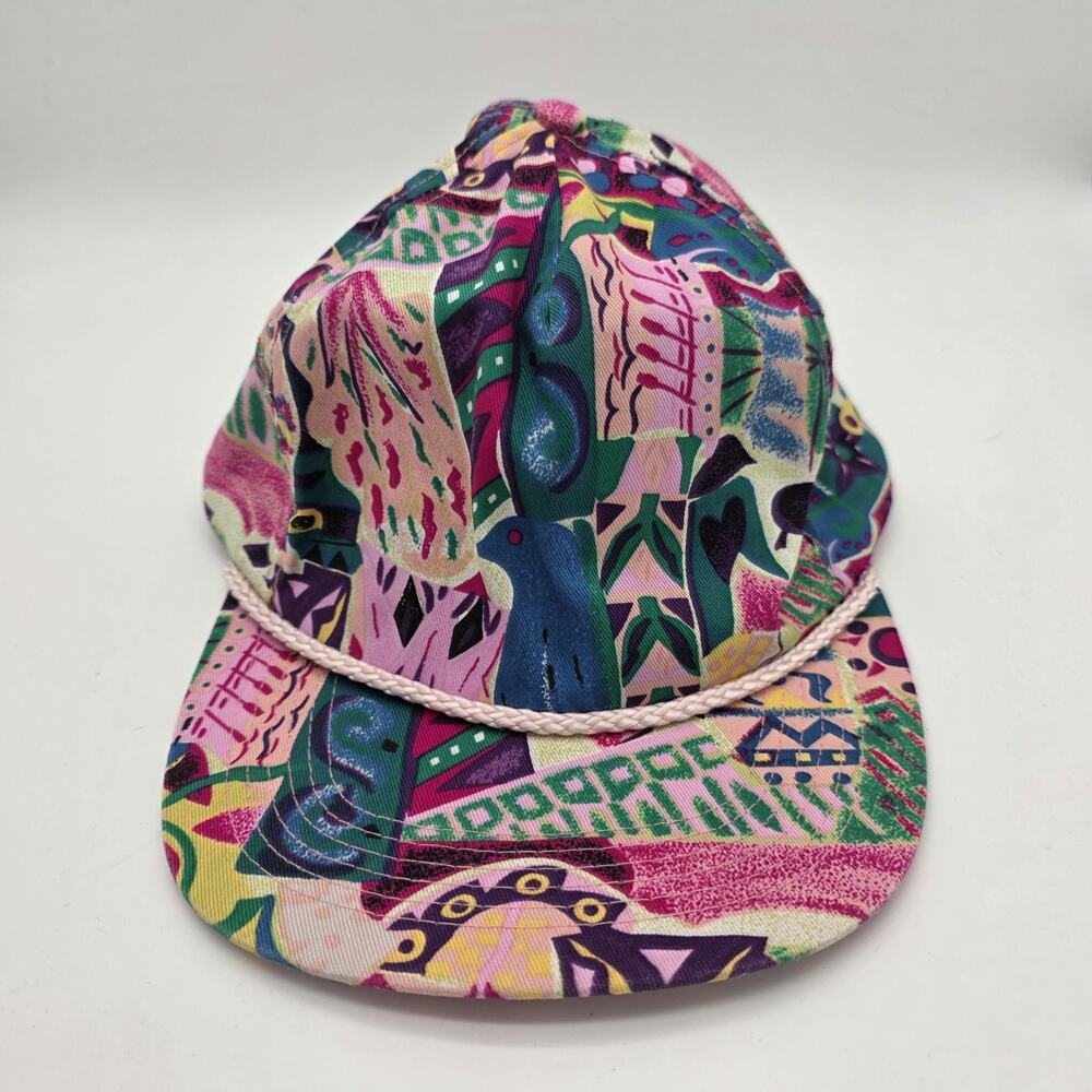 Vintage 90s Winner Neon Abstract Graffiti Rope Snapback Hat Pink Green OSFA